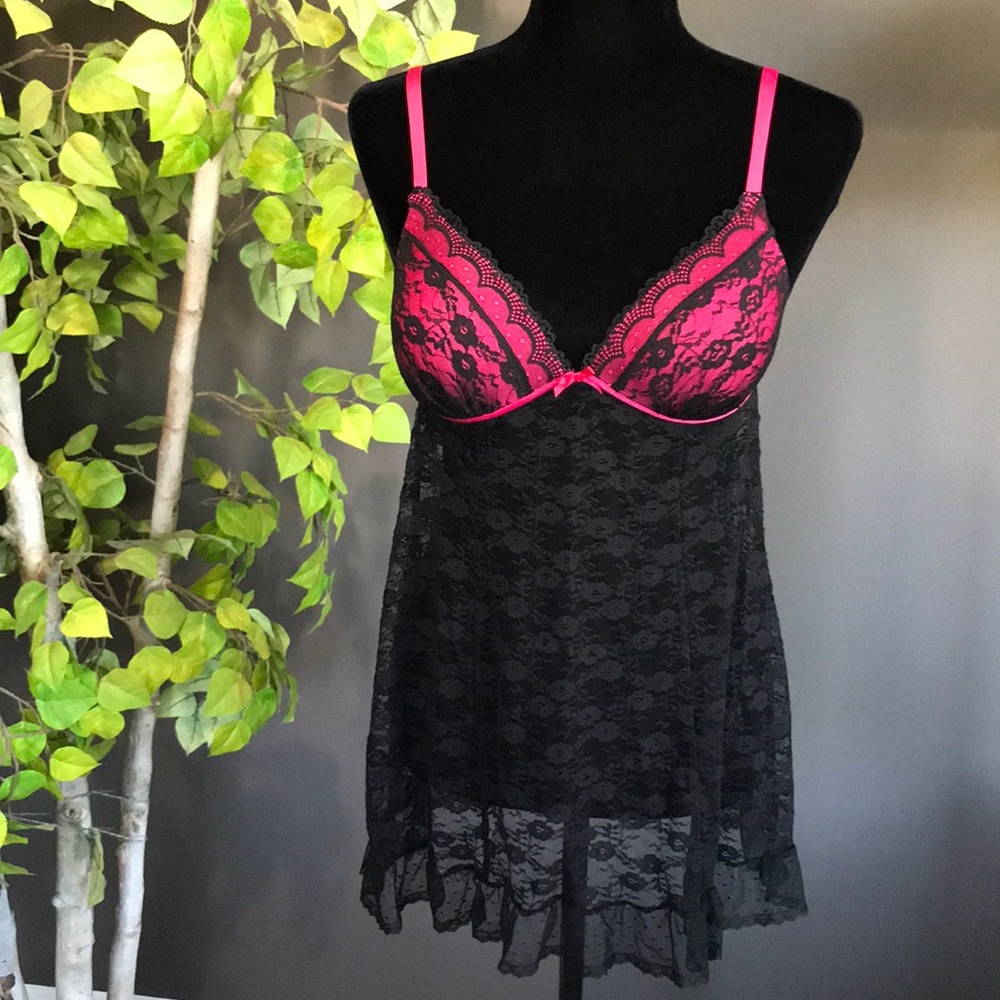 🍁 Black & Pink Lace Teddy